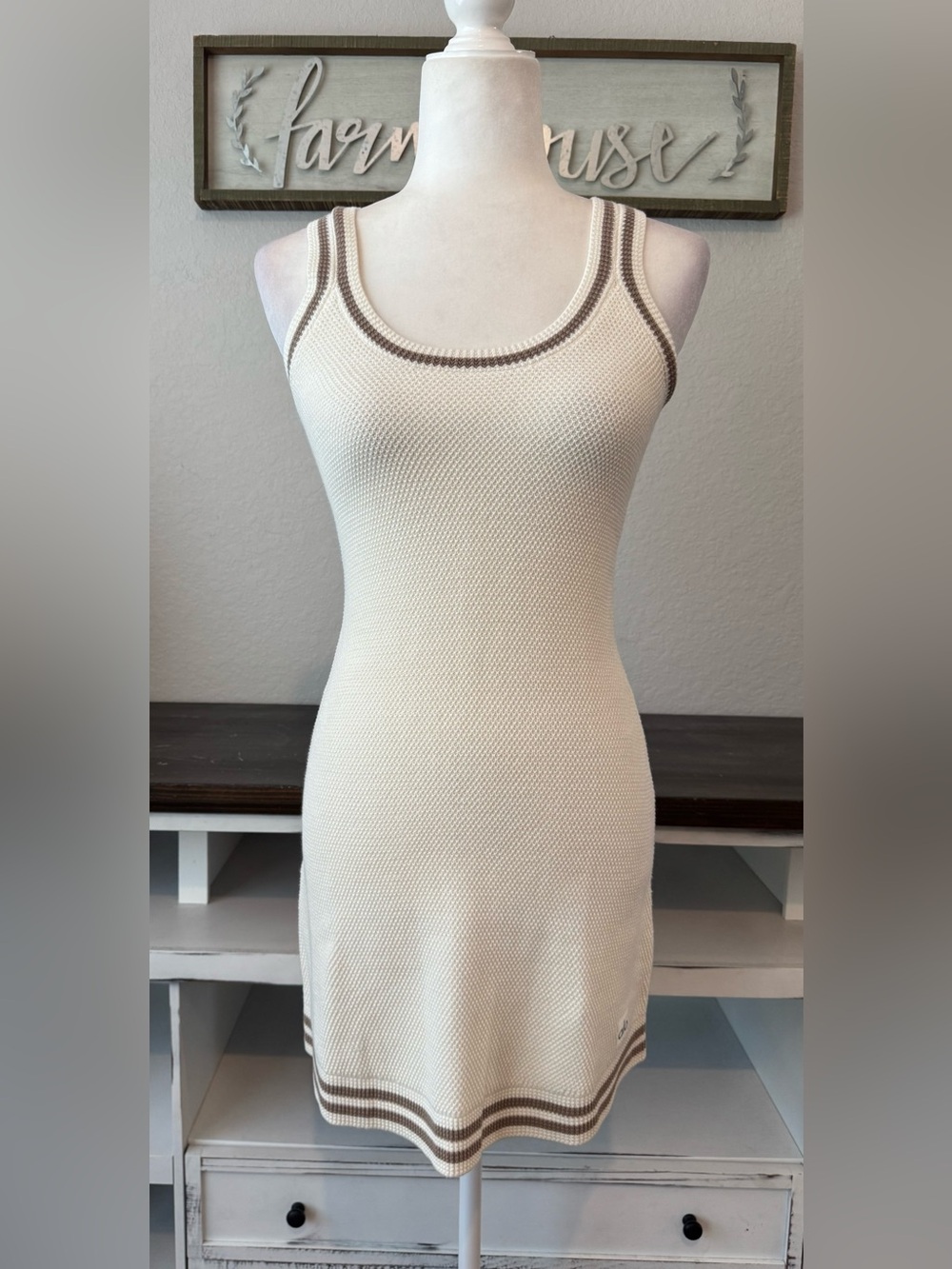 New ALO Yoga Tennis Club Sweater Knit Dress Ivory Gravel Women's Size S J - Picture 2 of 8